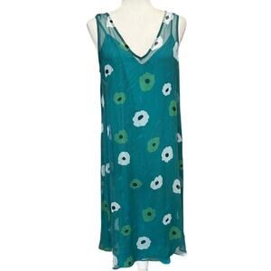 Amour Vert 100% Silk Mariam Marin Floral Midi Dress Size M (Made in USA)